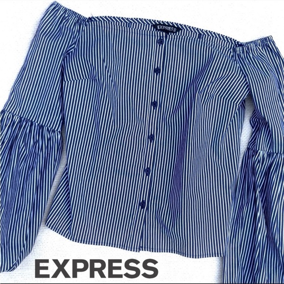 Express Tops - Express Off the Shoulder Balloon Sleeve Button Front Top Large